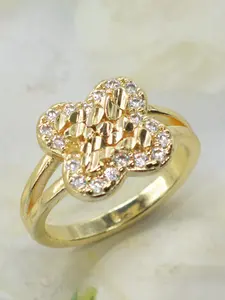 Elegant Ladies' Geometric Zircon Four-Leaf Clover Ring, Durable Jewelry Gift for Women, Perfect for Daily Wear & Special Occasions