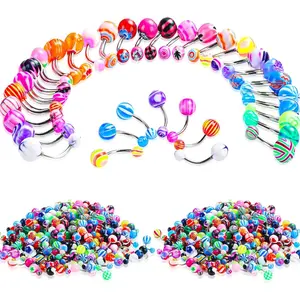 200PCS Bulk Colored Body Perforated Jewelry Mixed Colored Punctured Navel Ring Hot Girls Hip Hop Style Navel Barbell Stainless Steel Belly Ring Noble Personality Same Models