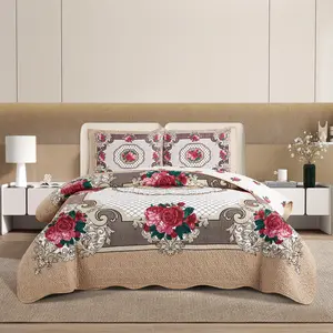 Luxurious Quilted Bedspread Set, Floral Pattern Duvet Cover with Pillowcase,Quilt,bed cover ，bedspread ,Soft Bedding Sets, Queen Size, Reversible Design