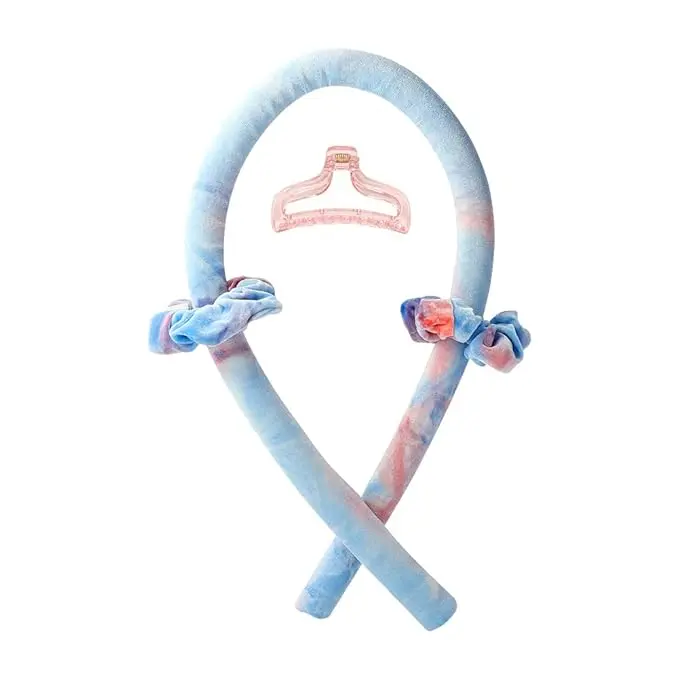 Heatless Curling Set - Silk Ribbon Rod Headband with Silk Rubber Claw Clip & Scrunchies, Heat-Free Hair Curlers for Overnight Use & Wear While Sleeping, Compact 4-Piece Set
