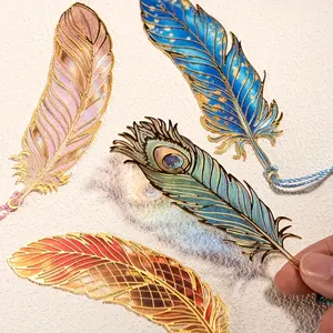 4-Piece Set Elegant Metal Bookmarks, Book Accessories, Vibrant Peacock Feather Design, Ideal Teacher & Student Gift, Perfect for Birthdays & Christmas