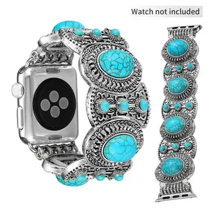 Turquoise Decor Watch Band, Fashionable Elastic Band Watch Bracelet for Women & Men, Wearable Accessories, Watch Straps, Smartwatch Strap, Smart Watch Strap Compatible with Apple Watch Series SE Series 10 9 8 7 Ultra 6 5 4 3 2 1