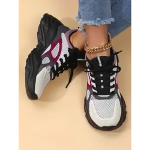 Women's Fashionable Colorblock Lace Up Low Top Sneakers, Sporty Running Shoes, Casual Breathable Comfortable Sports Running Shoes, All-match Basic Shoes for Daily Wear