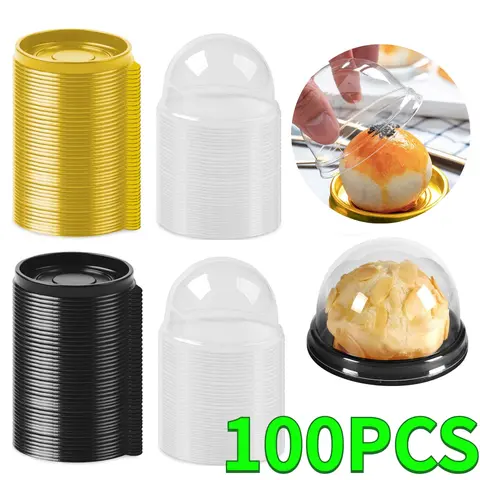 100Pcs Small Mini Plastic Cupcake Boxes with Sealed Lids - Non-Toxic, 2.76" Dia x1.78" x1.77" H Food Storage Containers, 50 Pink+50 Gold for Home Kitchen, Party Desserts, Gifting (Fits Food,Pastries,Biscuits,Breads)