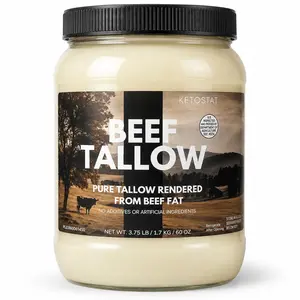 Beef Tallow (3.75 LB / 60 Oz) For Cooking | Made in USA | 100 % Natural | Rich Flavor — Pure Beef Tallow for Deep Frying, Searing, Baking | Organic |