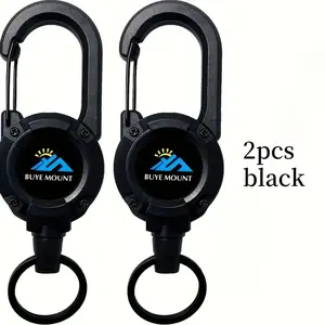 Buye Mount 2 Pieces Camping Tactical Buckle Retractable Steel Wire Rope Multifunctional Key Ring Elastic Anti-Lost Rope Tool Carabiner For Leash Hook Climbing Survival Kit Stretching Gear Black