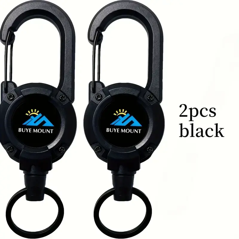 2-Piece Heavy Duty Climbing Carabiner, Retractable Steel Wire Key Ring, Tactical Survival Gear for Camping & Hiking (Black), Heavy Duty Carabiner, Anti-Lost Tool, Carabiner Clip Keychains