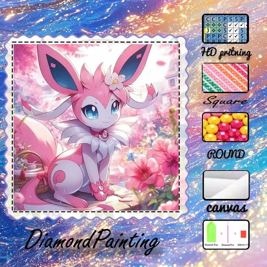 5D-DIY, velvet canvas, diamond art, Craft, Diamond art tools, diamond painting kit, pink fairy, floral background, anime style, AB diamonds, fairy dust diamonds, crystal diamonds, perfect home decoration