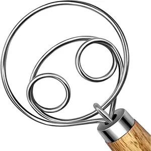 Dough Mixer Stainless Steel Dough Hook Dutch Style Mixer for Yeast Dough Mixer Handle Wooden Handle Kitchen Mixing Tool Dough Making Tools and Supplies