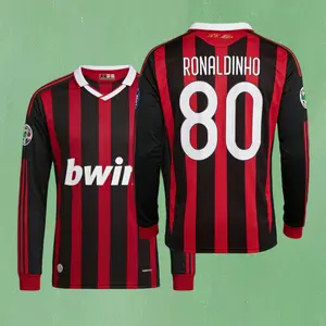 09 10/Home Kit/80# Ronaldinho/Retro/Long Sleeve/Soccer Jersey/Fans Version