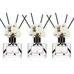 Flower Reed Diffuser Set Of 3 For Bathroom Accessories Shelf Decor Air Fresheners, Stick Defusers | Cashmere & Vanilla, Hotel White , Tahitian Crown Flower Scent(1.7oz/Pack) Office