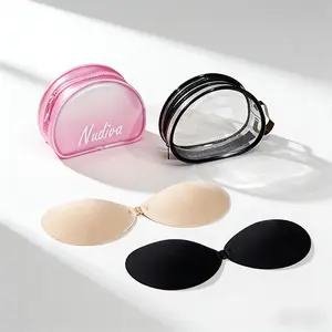 EssElegance Women's Sticky Adhesive Bra Push Up Strapless Backless Invisible Bra Reusable Waterproof Front Clasp for Wedding Dress