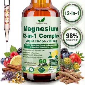 12-in-1 Magnesium Complex Liquid Drops, Chelated Magnesium Citrate Glycinate Taurate Malate Aspartate w. Ashwagandha Theanine D3 & Zinc for Relaxation Sleep Immune Health & Muscle FunctionWomen Men