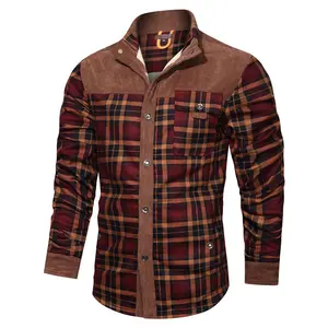 Men's Fleece-Lined Thickened Corduroy Plaid Shirt Jacket Coat
