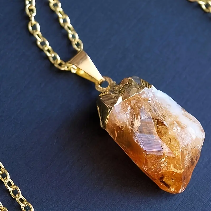 women's 3pcs natural rough raw crystal pendant necklace set gold plated wire wrapped irregular geode stone drop chain boho vintage handmade mineral jewelry souvenir gift for halloween christmas valentine