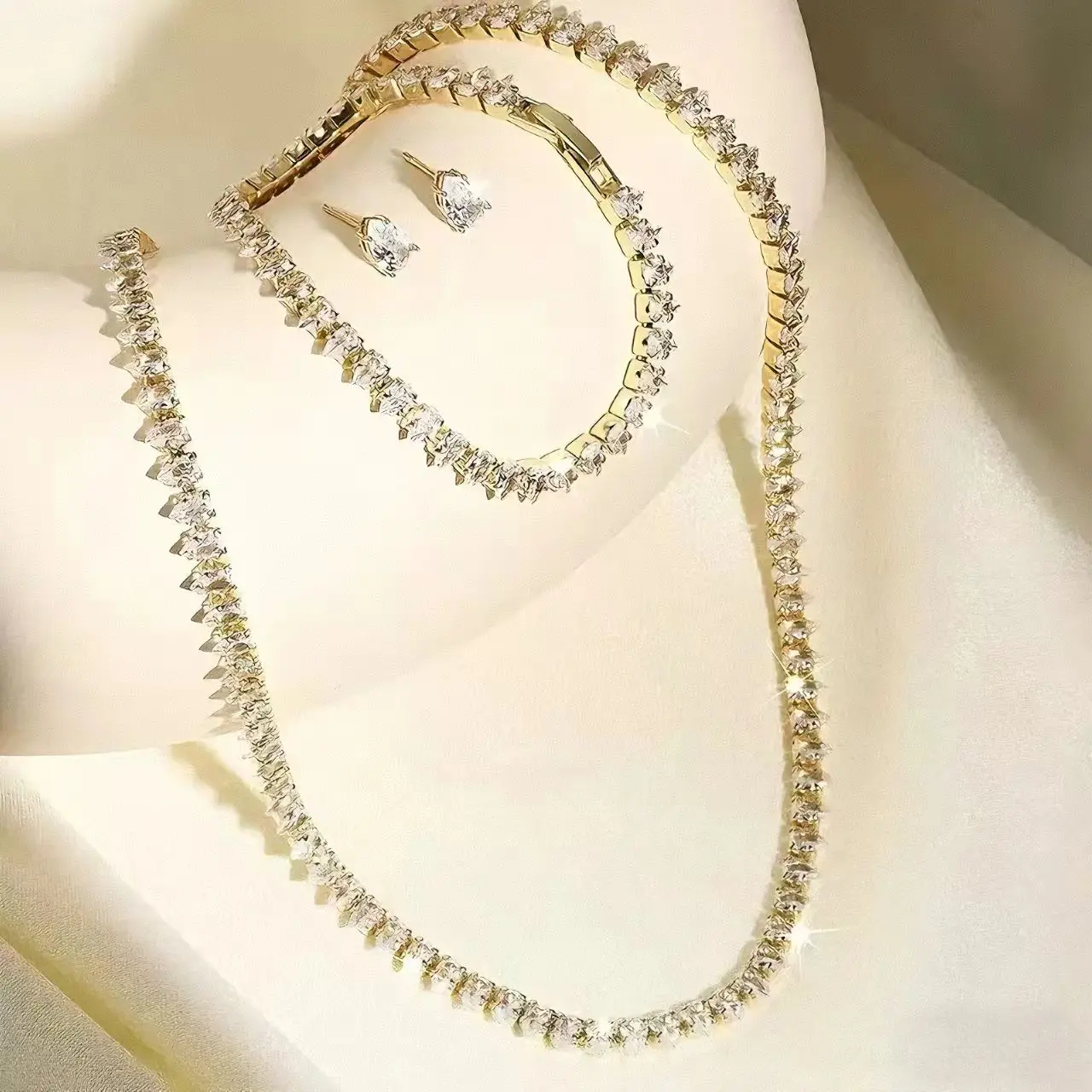 Women's Light Luxury Fashion Jewelry Set - 3-Piece Alloy Waterdrop-Cut Zircon Bling Effect Necklace, Bracelet, Earrings - Bridal Set for Wedding, Thanksgiving Day Gifting (TikTok Shop Spring Glow), Bridal Jewelry Set For Wedding