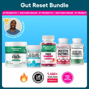 Brycen's Gut Reset Mega Bundle: 60 Billion and Bloat & Gas Probiotics + Digestive Enzymes + Fiber Gummies + Easy Mix Fiber by Physician's Choice