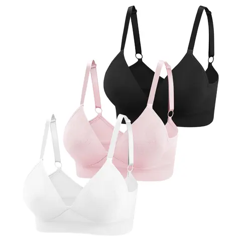 Eleplus 3 Pieces Deep V Wireless Bras for Women Seamless Comfy Bralettes Lightly Lined Multicolors Pack #SummerVibes