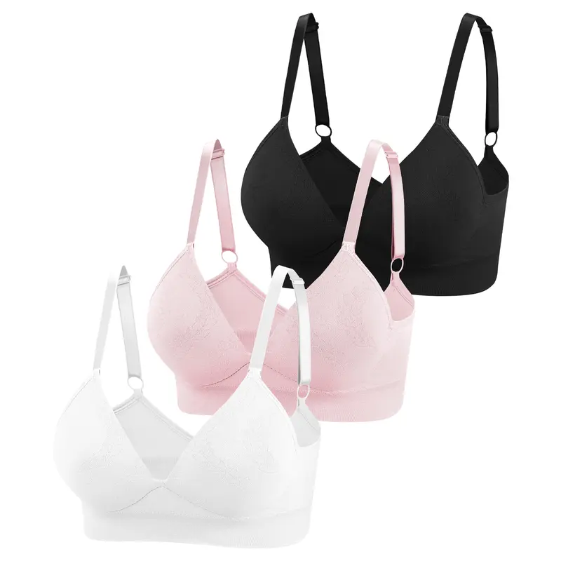 Eleplus 3 Pieces Deep V Wireless Bras for Women Seamless Comfy Bralettes Lightly Lined Multicolors Pack #SummerVibes