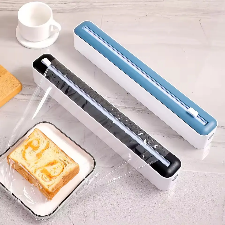 Cling Film Dispenser with Sliding Cutter No-Tear Plastic Wrap Cutter for Aluminum Foil Baking Paper Kitchen Essential Gadget Kitchen Storage Organizer Kitchen Tool Organizer Kitchen Gadgets