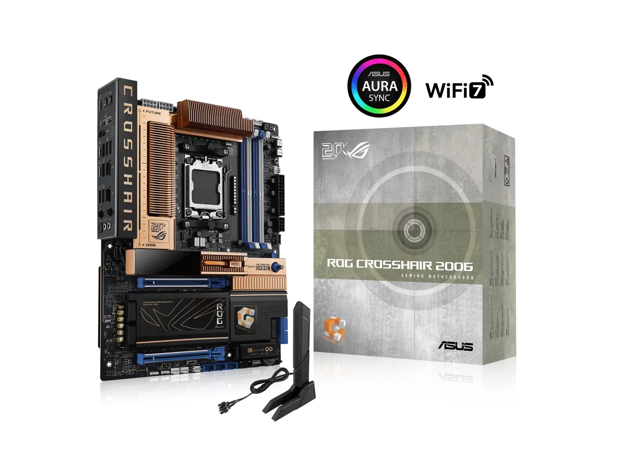 ASUS ROG Crosshair 2006 X870E AM5 ATX motherboard, DDR5, DIMM Fit, WiFi 7, 10Gb LAN, 5x M.2, 2x USB4, 2" OLED Display, AIO Q-Connector