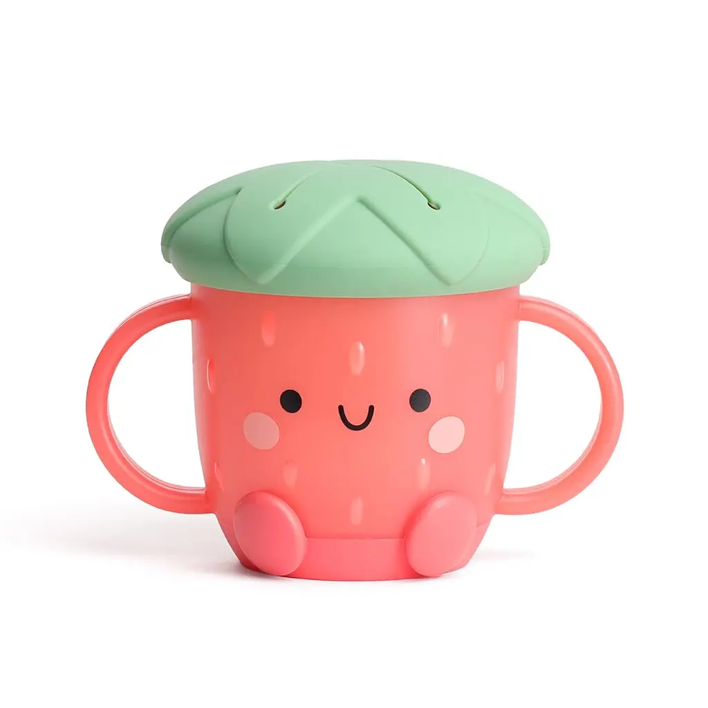 Toddler Snack Cup - Spill-Proof Snack Cup for Toddlers with Soft Silicone Lid for Easy Food Access - Easy-To-Hold Kids Snacks Container With Handles - Ideal for 12 months & Up (Strawberry)