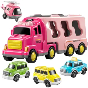 Girls Toddler Truck Toys for 3 4 5 6 Year Old, 5-in-1 Friction Powered Vehicle Car Set for Toddlers 3-6, Carrier Toys for Kids 3-5, Christmas Birthday Gifts for Boys Age 3-9