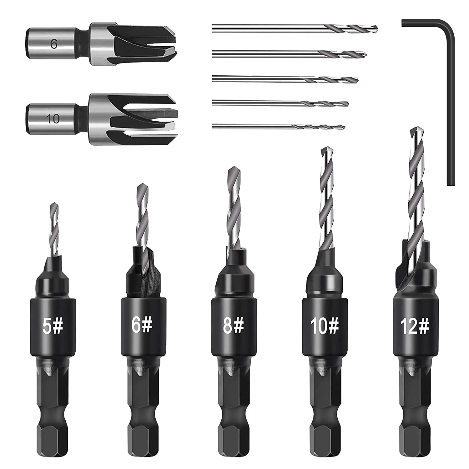 82-Degree Angled Carbon Steel Countersink Drill Bit Set (1 Set) - 1/4-in Hex Shank, HRC 62-64 Hardness, Wear-Resistant, Durable Woodworking Chamfer Tool for DIY Projects & #10 Screws (Beginners)