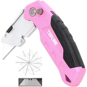 Folding Pink Utility Knife, Pocket Folding Pink Box Cutter, Blade Storage Design, 18-Piece SK5 Blades and a Dispenser Included (1 PACK(PINK))