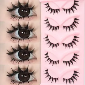 5 Pairs Demon Comic Volumized False Eyelashes, Cute Segmented Newbie Hard Lash, Microsmoke Effect DIY Lashes, Fluffy Eyelash Clusters for Night Out, Cosplay, Date, Party, Travel, Cosmetic Eyelashes