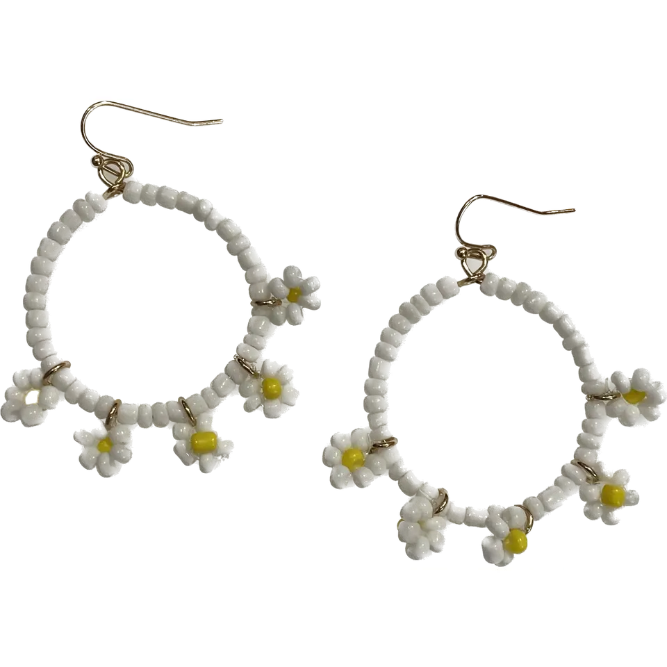 Seed Bead Daisy Hoop Earrings