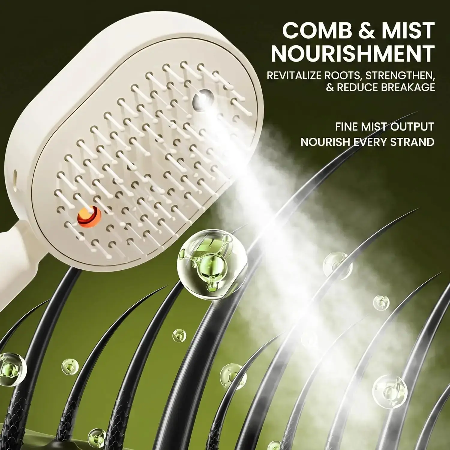 3-in-1 Self-Cleaning Electric Hairbrush with Hydrating Mist Sprayer and Red Light Scalp Therapy, Detangling Air Cushion Massage Comb for Women, Abs, Any, Spray Hair Brushes & Combs, Scalp Care, All Types