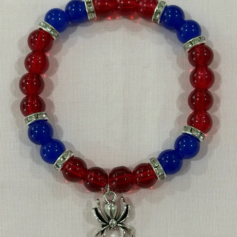 Spider-Man Red and Blue Bracelet with Colorful Beads & Spider Charm Accessory for Fans
