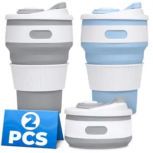 Foldable travel mug, reusable - 11-ounce leak-proof coffee travel mug, made of silicone, foldable and portable, suitable for hiking, camping, and office use|   Lightweight and foldable outdoor coffee cup