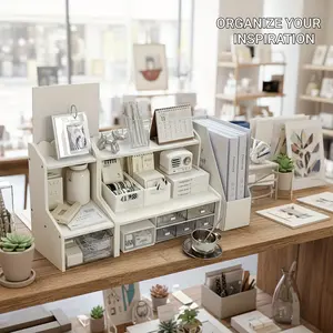 Minimalist White Desktop Organizer Shelf – Multi-Use Storage Rack for Books, Cosmetics & Office Supplies, Space-Saving Desk Organizer for Dorm, Bedroom & Home Office