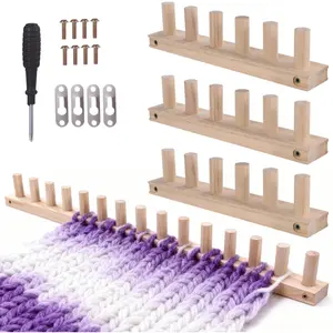 35.4" Chunky Knitting Blanket Loom, Wooden DIY Weaving Loom Kit, Adjustable Modular Blanket Frame with Assembly Hardware, 3-in-1 Knitting Loom for Thick Yarn
