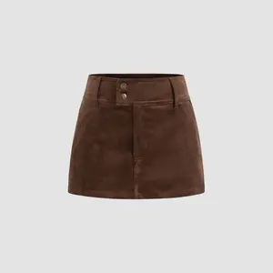 Cider [2 colors, size 0-26] Corduroy Cotton-blend Low Rise Pocket Button Mini Skort