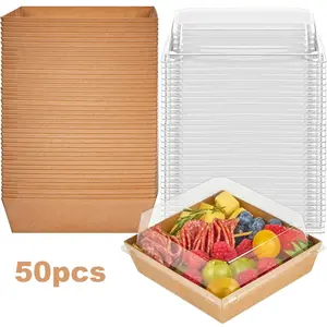 50 Pack 5" Square Bakeware Boxes with Clear Lids - Charcuterie, Cake & Dessert Containers, Kitchen Utensils for Cookies, Sandwich, Strawberries