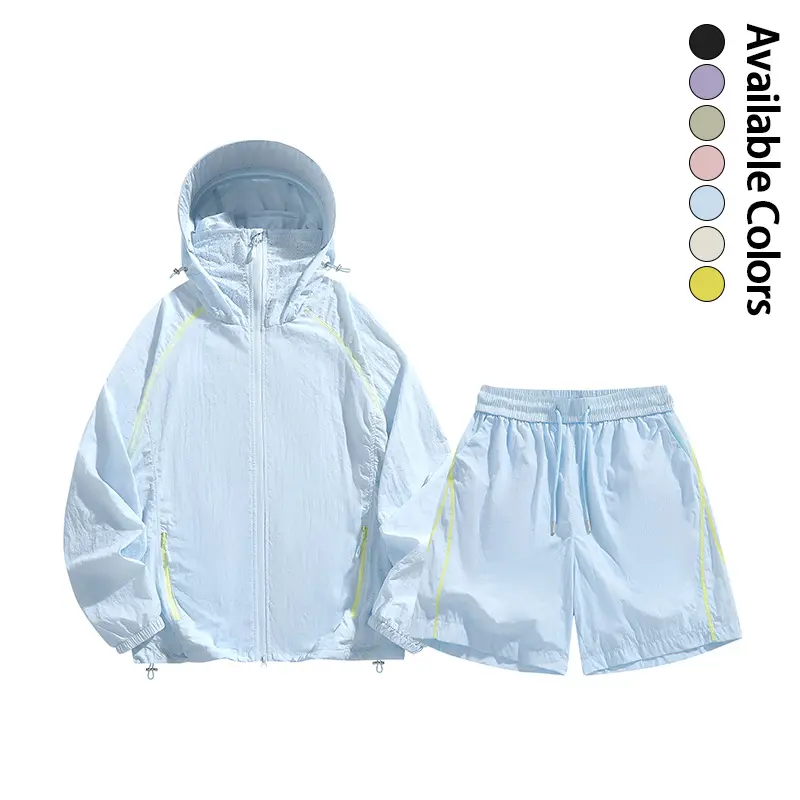 Men's 2-Piece Y2K Windproof Streetwear Set, Hooded Jacket + Elastic-Waist Shorts, Mens Clothing Matching Sets, Slightly Short Garment Length Casual Sporty Set