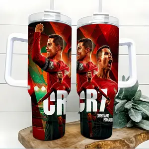 No.7 Soccer Champion Inspired 40oz Tumbler with Handle and Straw, Football Legend Graphic Insulated Cup, Stainless Steel Travel Mug Water Bottle Coffee Cup for Sports Fans, Gym Car Office Game Day Birthday Gift