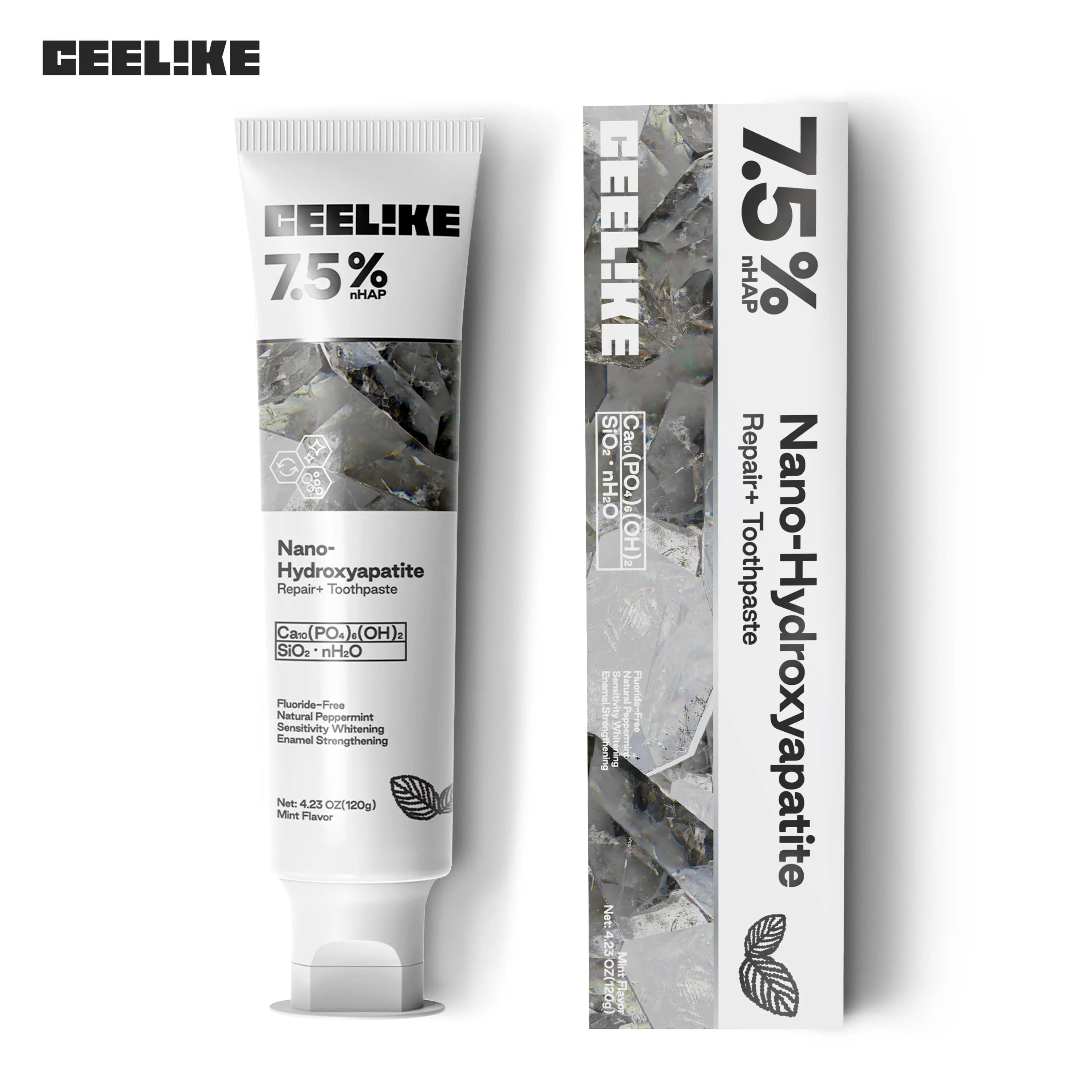 CEELIKE Fluoride-Free Nano Hydroxyapatite Toothpaste | Enamel Repair & Fresh Breath | Gentle Mint | Total 12.69 oz Toothbrush Clean