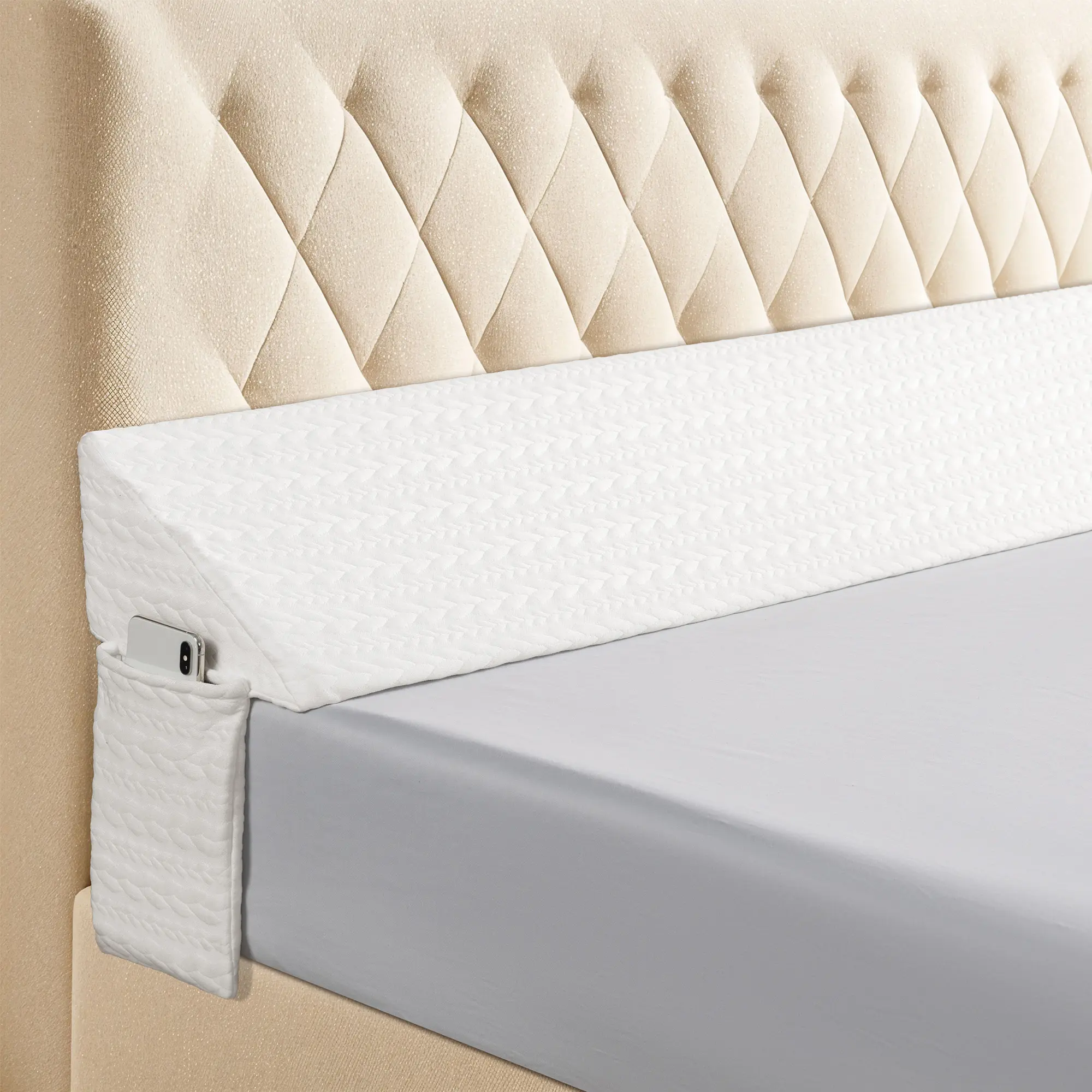 Shilucheng Bed Wedge Pillow - Supportive Memory Foam Headboard Gap Filler, Stops Pillows Falling, Foam Filled Neck & Back Support for Mattress-Headboard Space (White), Foam Filled Neck Pillows