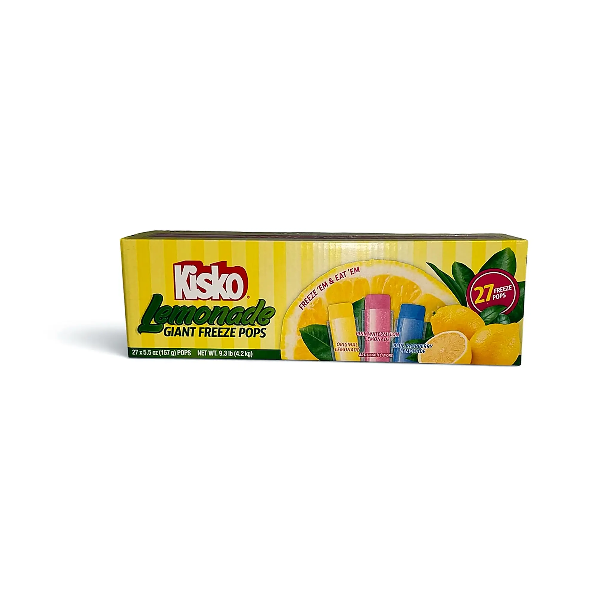 Kisko Lemonade Giant Freeze Pops, 27 Count, 5.5 oz Each, Assorted Fruit Flavors