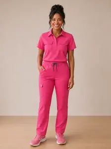 10 Pocket Rose Pink Scrub Set
