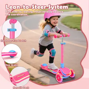 3-Wheel Kids Scooter: Adjustable Height, Lean-to-Steer, Light-Up Wheels. Converts to App-Enabled Electric Seat with Hand Grip Exerciser & Rear Brake. Perfect Gift.   Handlebar Fixed Latch Balance And Coordination electric scooter