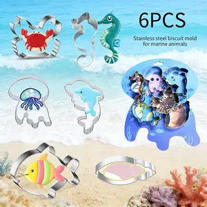 6-piece Stainless Steel Underwater World Biscuit Mold Set | Seahorse, Fish, Jellyfish, Dolphin, Shell, Crab - Baking Mold for Cake, Biscuit, Festival Party Decoration, Suitable for Christmas and Halloween