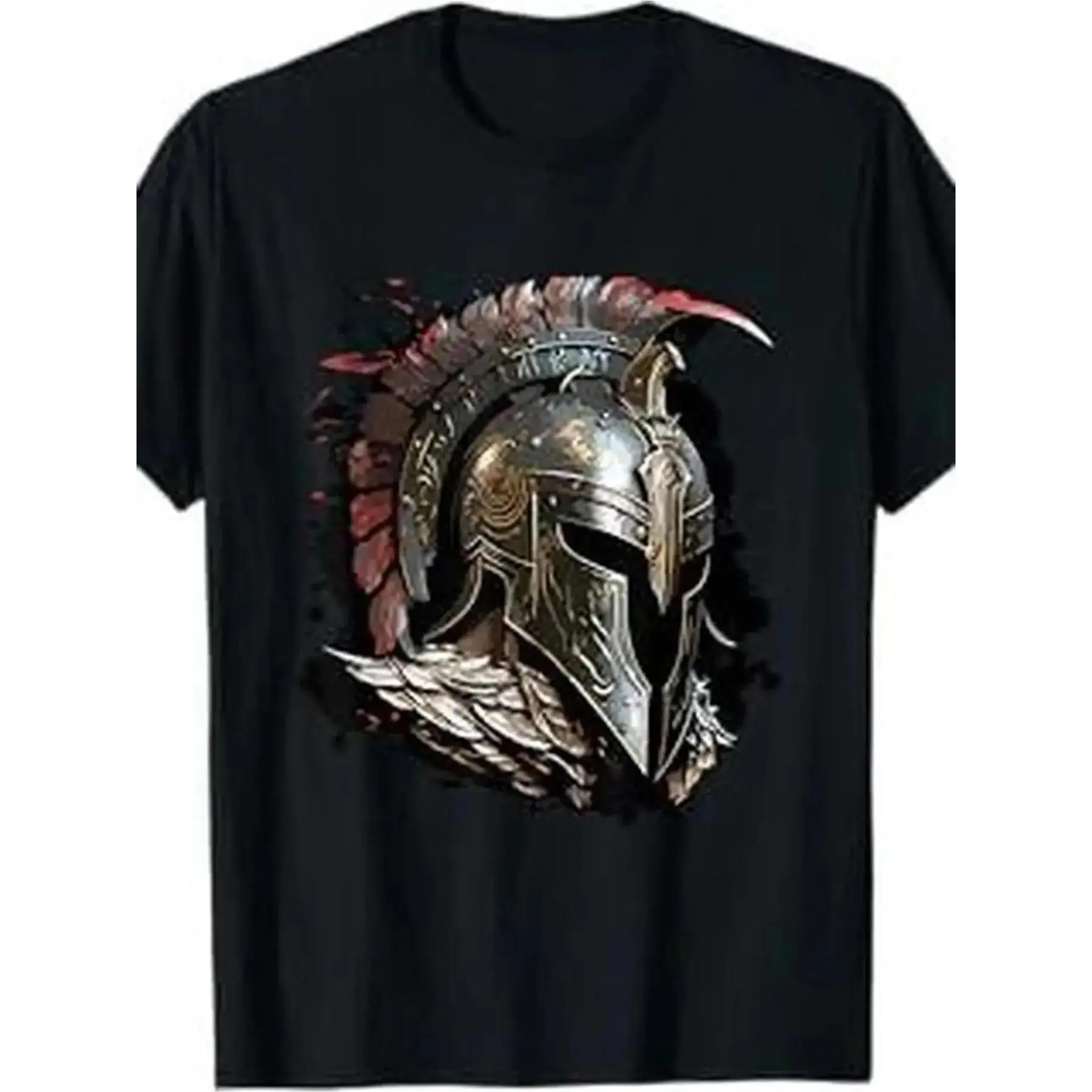 Men's Short-Sleeve Round Neck Ancient Roman Gladiator T-Shirt - Spartan Helmet Graphic Menswear, Metallic Accents, Breathable, Casual Streetwear, All-Season Comfort Fit for Gym, Cosplay, Shortsleeve, Top, Tshirt, Gladiator Sports T-Shirt