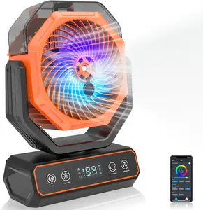 Rechargeable Rotating Misting Fan - Long Runtime Camping Fan w. 360mL Water Tank, RGB Color Changing Lights, USB Charger Output & Hanging Hook | Indoor Outdoor Cooling for Patio, Tent, Garden, Bedroom