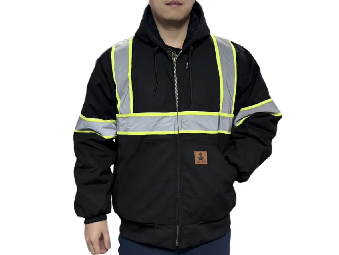 Reflective Heavy Duty Quilted Flannel Lined Waterproof Active Jacket Hooded Work Coat Cotton Casual for Men - Tops