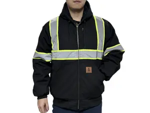 Reflective Heavy Duty Quilted Flannel Lined Waterproof Active Jacket Hooded Work Coat Cotton Casual for Men - Tops